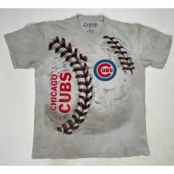 Liquid Blue Chicago Cubs Baseball 2014 T-shirt Men XL Gray Tie Dye Short Sleeve - Picture 1 of 6